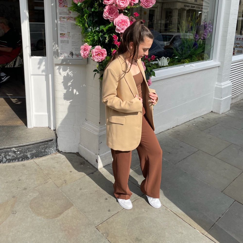 Zara Oversized Straight Cut Blazer in Tan Size XS